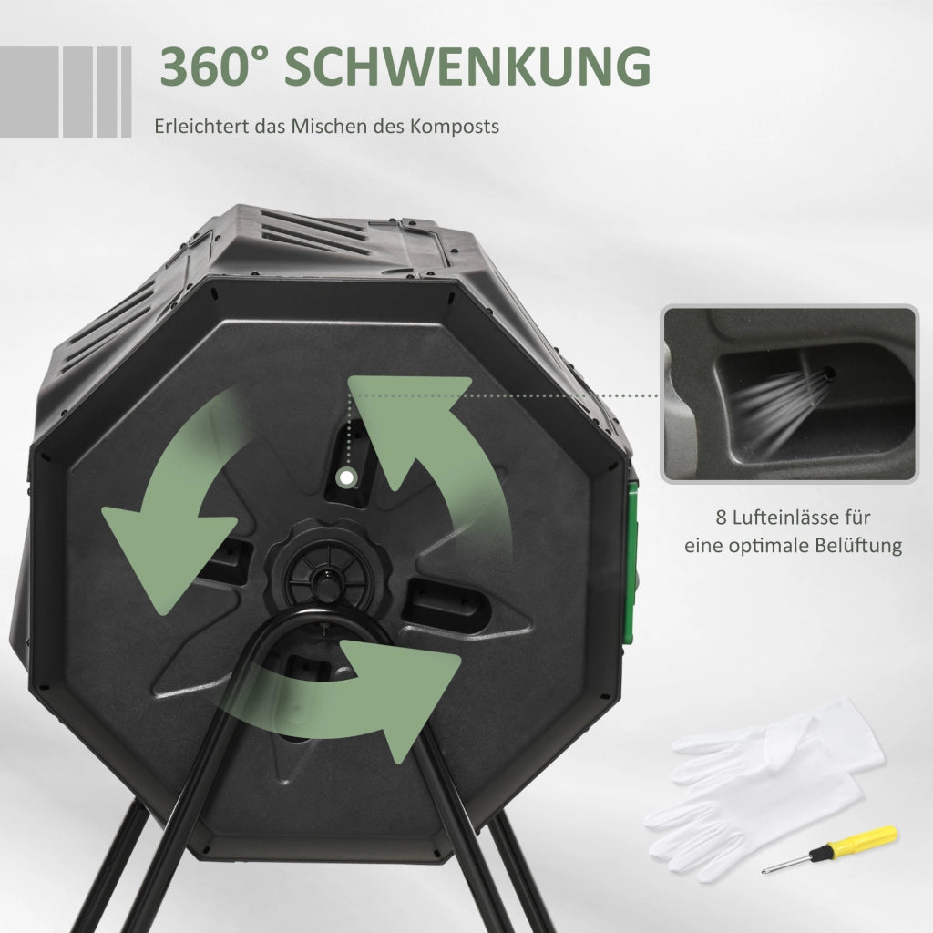 Compostiera 2 contenitori ¨C Minimal ¨C 160L 71x65x96 cm verde nero