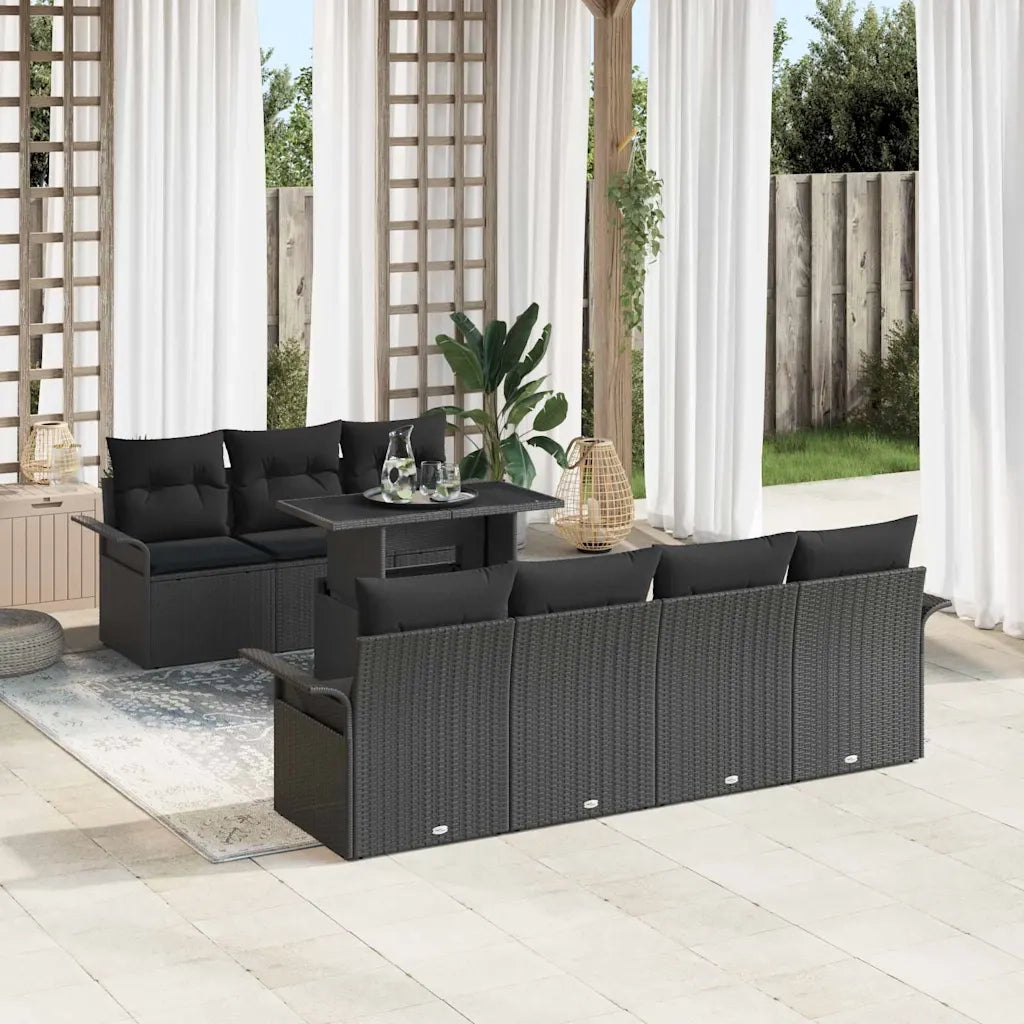 Set Divano da Giardino con cuscino 8 pcs Nero polyrattan