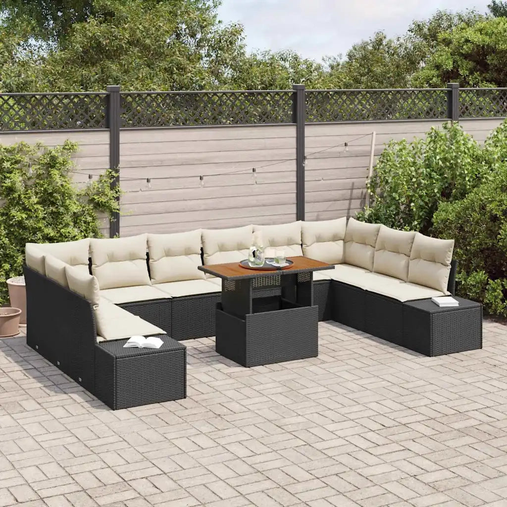 Set Divano da Giardino con cuscino 11 pcs Nero e Crema 3350012