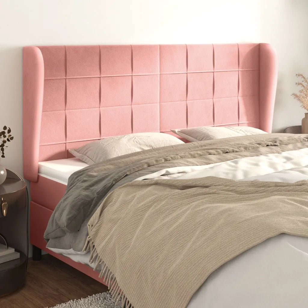 Testiera ad Orecchio-Testata con Orecchie Rosa 203x23x118/128 cm in Velluto 256956