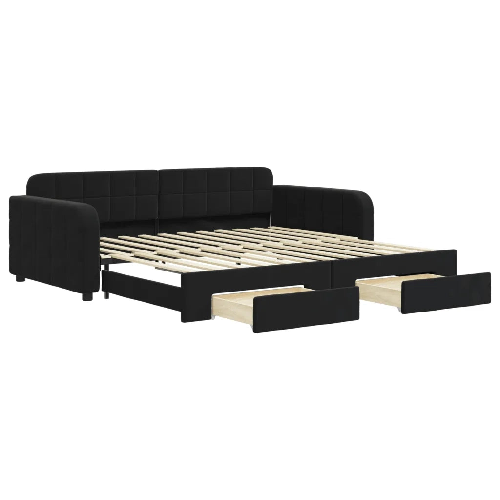 Divano letto | Sof¨¤ letto | Letto singolo Estraibile con Cassetti Nero 100x200 cm in Velluto