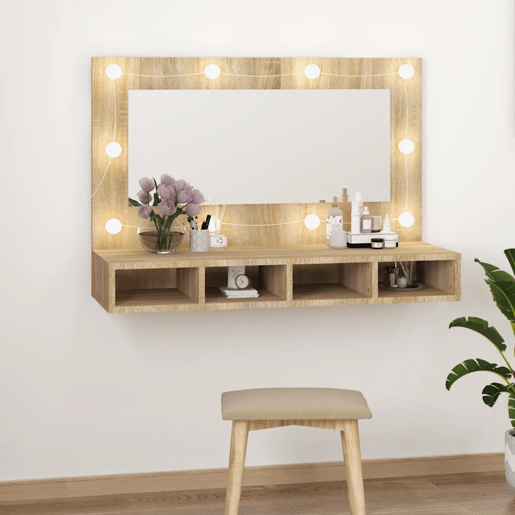 Mobile a Specchio con LED Rovere Sonoma 90x31,5x62 cm 808894