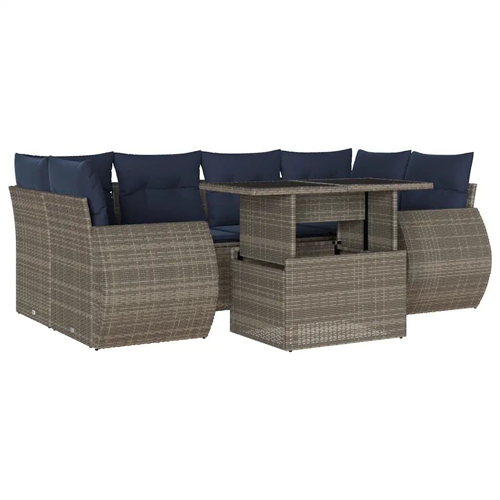 Set Divani da Giardino 7 pz con Cuscini Grigio in Polyrattan 3268391