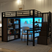 Letto a Soppalco con Scrivania e LED ¨C MINIMAL ¨C Metallo Nero 140x200