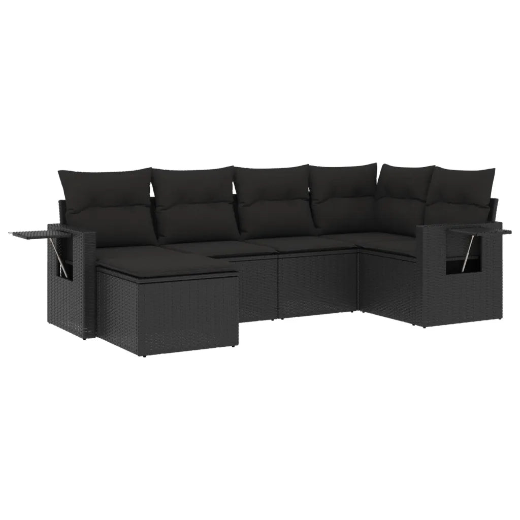 Set Divano da Giardino 6 pz con Cuscini Nero in Polyrattan