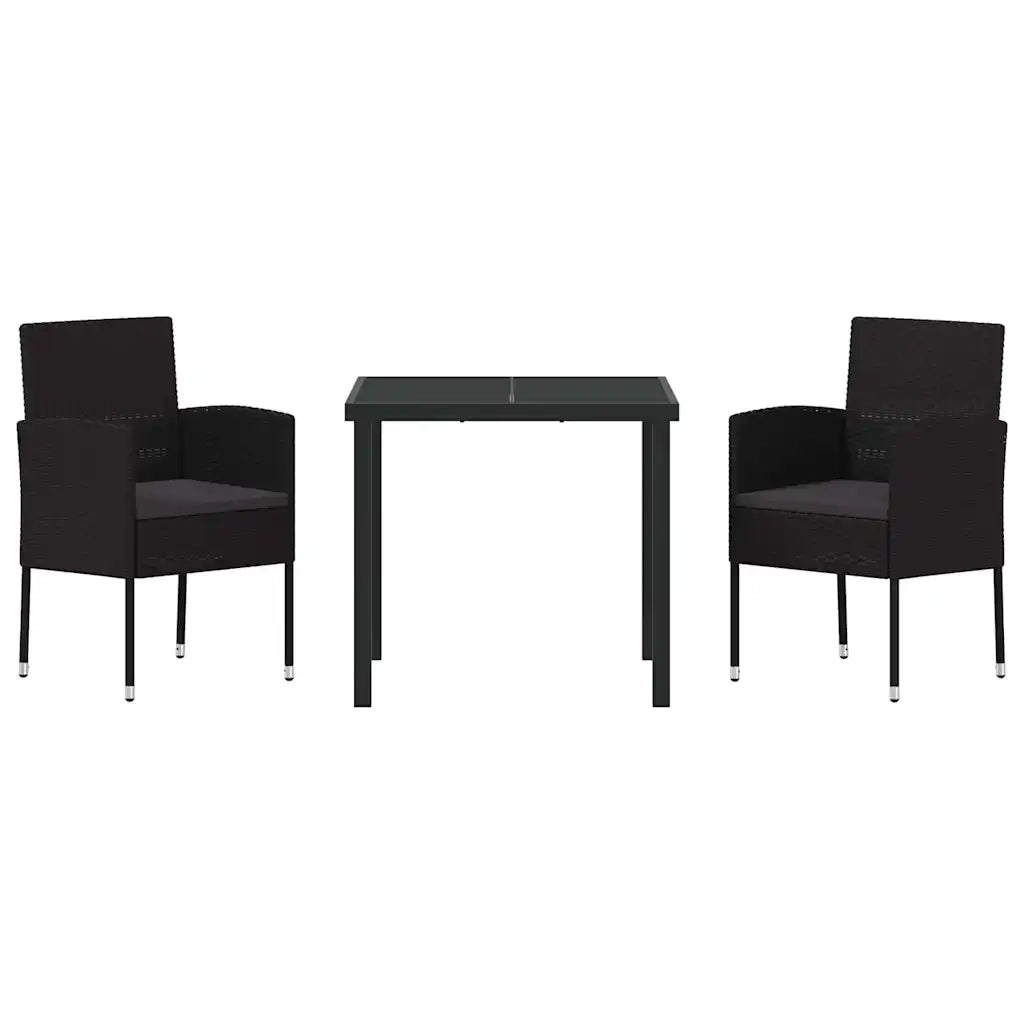 Set da Pranzo per Giardino con cuscino 3 pcs Nero polyrattan