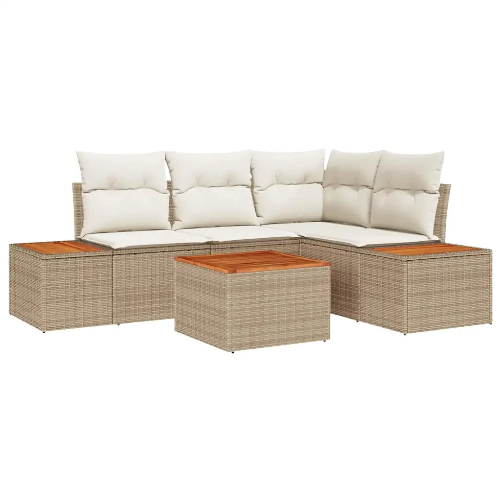 Set Divano da Giardino con cuscino 5 pcs Beige Poly Rattan