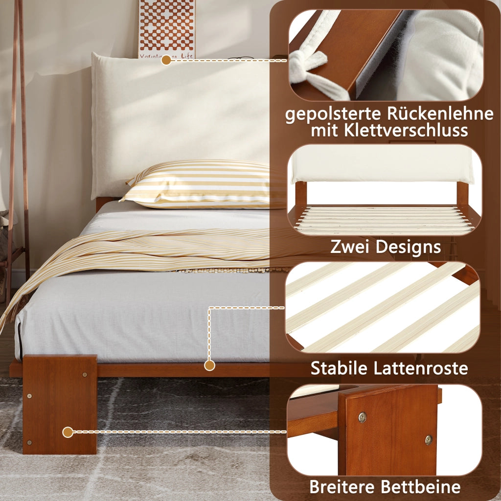 letto imbottito legno e tessuto marrone scuro 90 x 200 cm