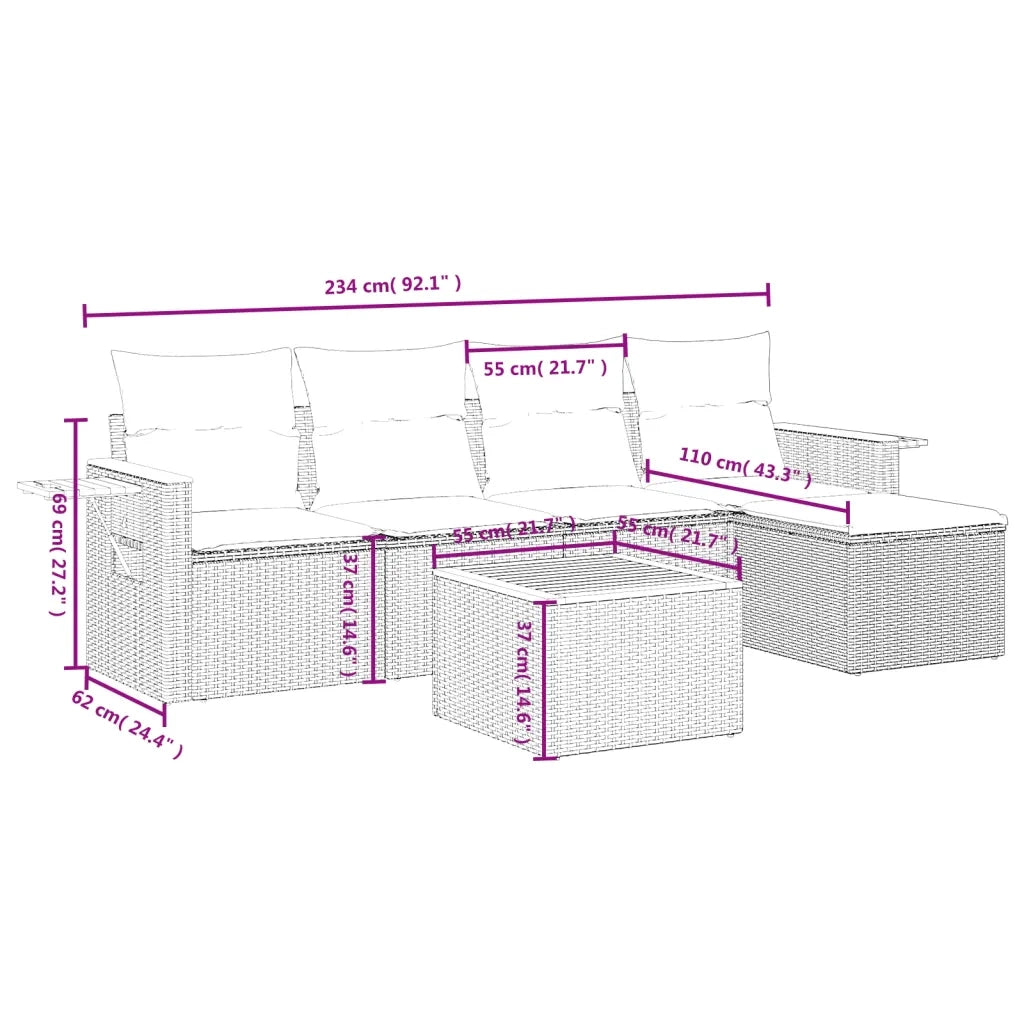 Set Divano da Giardino 6 pz con Cuscini Grigio in Polyrattan 3259169
