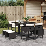 Set da Pranzo da Giardino 9 pz con Cuscini Nero in Polyrattan