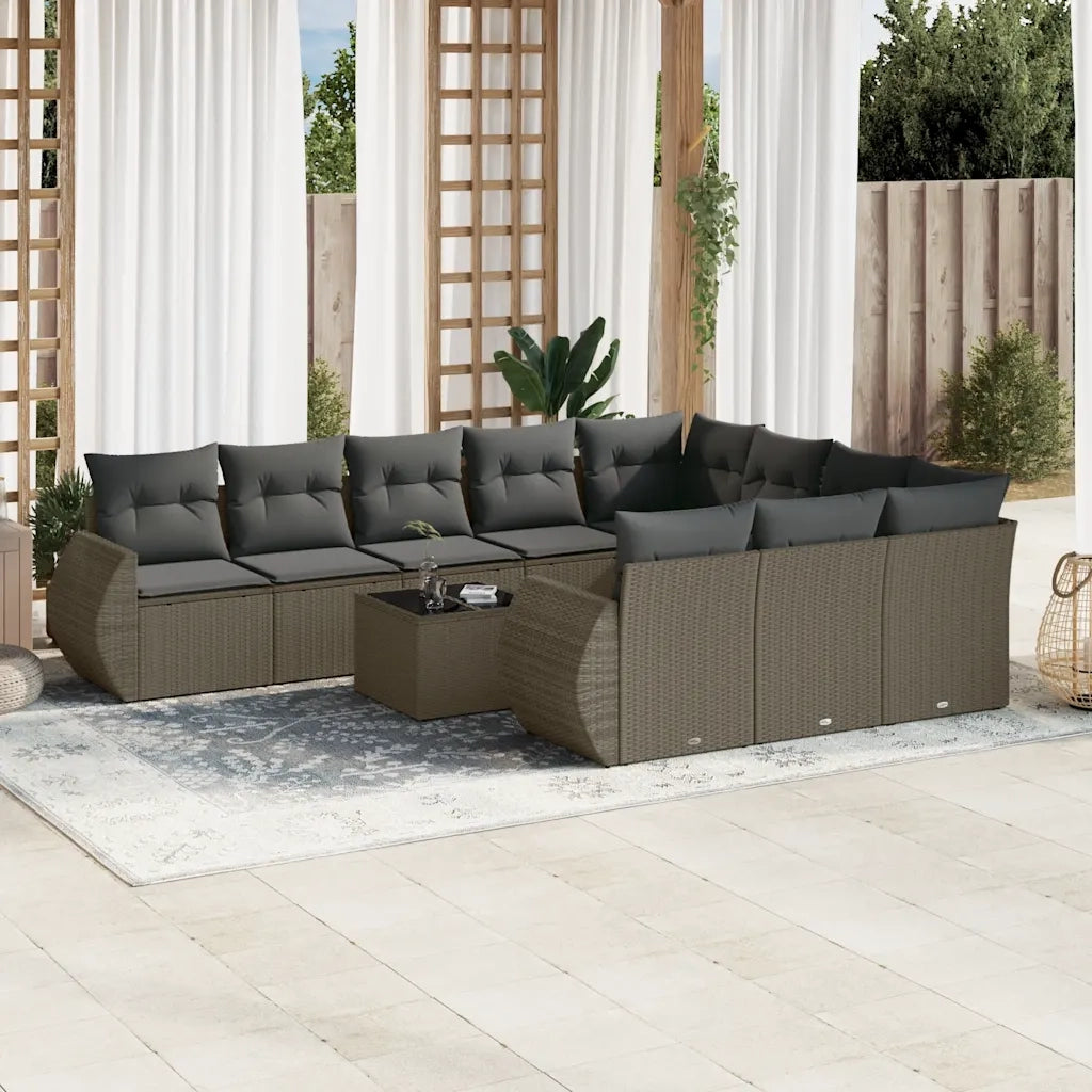 Set Divani da Giardino 11 pz con Cuscini in Polyrattan Grigio