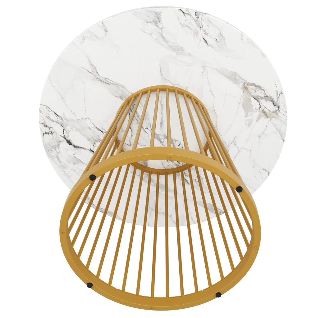 Tavolo da pranzo rotondo 80x80x76 cm in MDF e metallo; bianco e oro