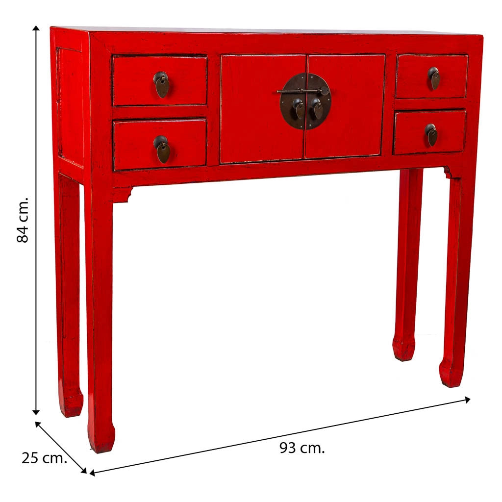 Mobile da ingresso in legno rosso 93x25x84cm