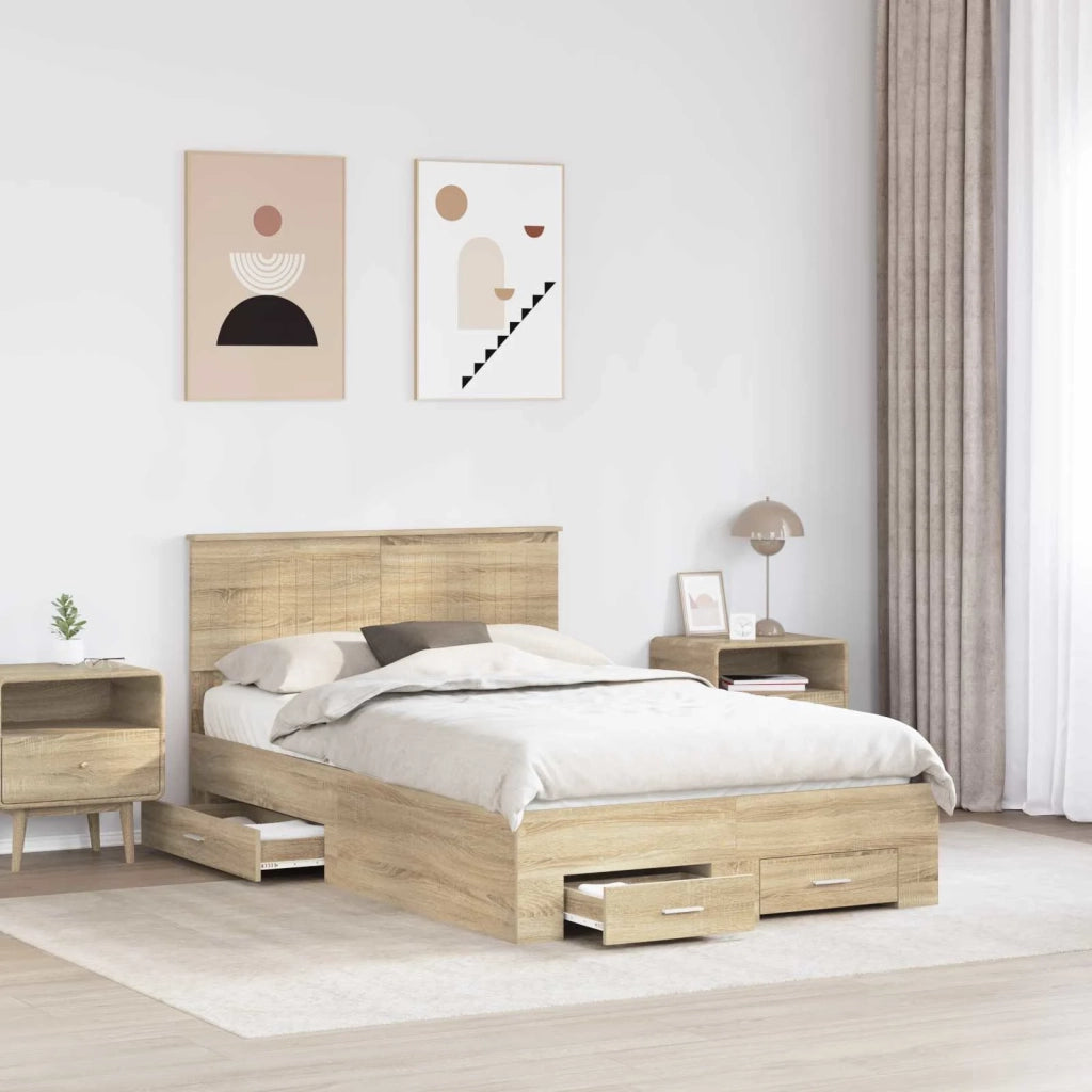 Struttura del letto con testiera-Giroletto con Testiera Rovere Sonoma 120 x 200 cm 129424