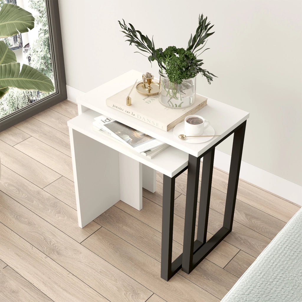Set di 2 Tavolini Sovrapponibili Vesanto - Bianco [en.casa]