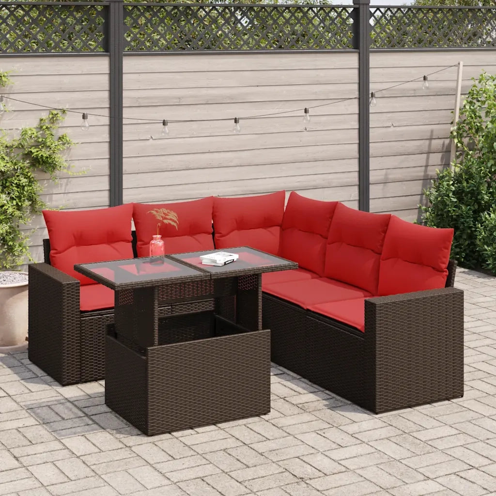 Set Divano Giardino 6 pz con Cuscini Marrone Polyrattan Acacia 3326325