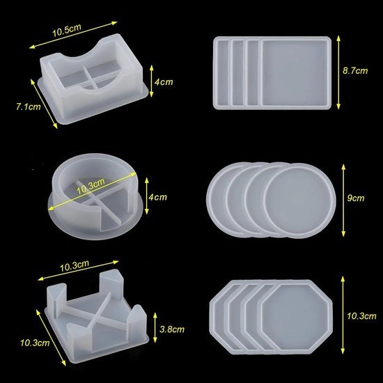 Mallen in Silicone 15 pezzi - Ronde/Vierkante/Achthoekige Mallen - Per Hars Epoxy - Translucidi - Silicone di Alta Qualità - Materiali Sicuri - Mallen per Resine Epoxy