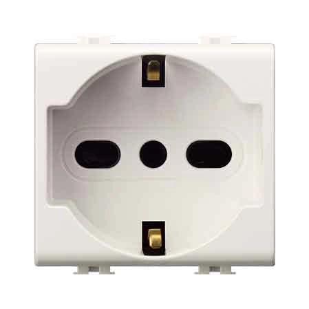 PRESA ITALIANA/TEDESCA 'EASY' 10/16A 250V 2P+T - Bianco - EC ELETTROCANALI