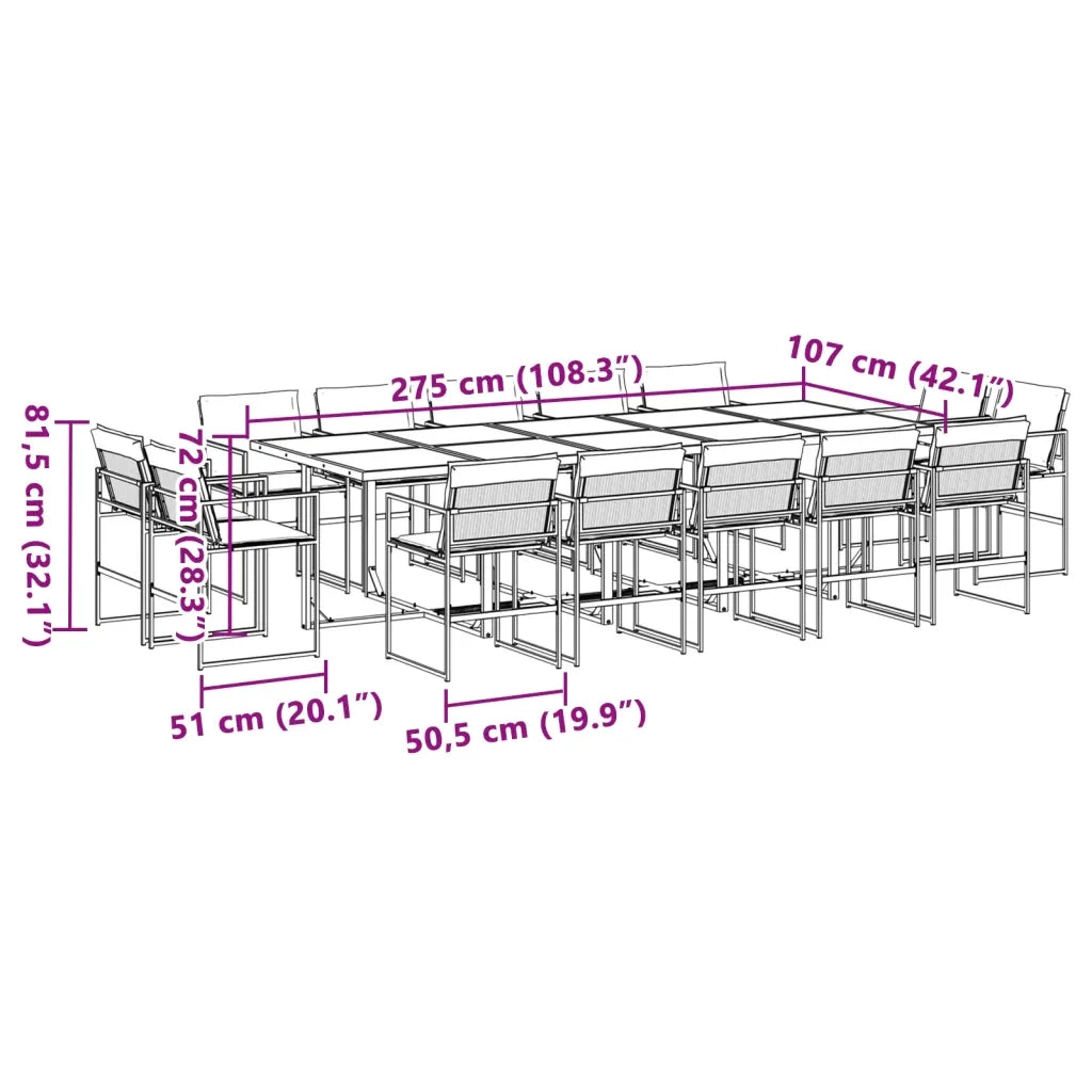 Set da Pranzo da Giardino 15 pz con Cuscini Bianco in Textilene 3295111