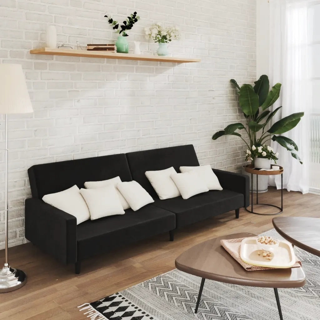 Divano letto | Sof¨¤ letto | Letto singolo a 2 Posti Nero in Velluto