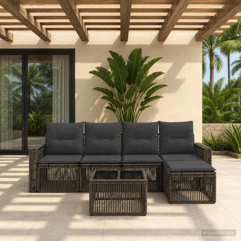 Set Divano da Giardino 6 pz Grigio e Grigio Scuro polyrattan 3435113
