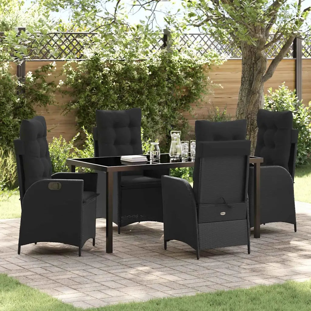 Set da Pranzo per Giardino con cuscino 5 pcs Nero polyrattan