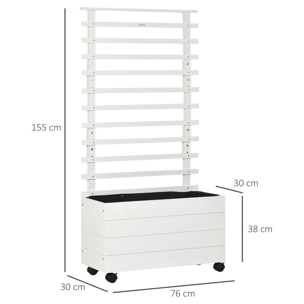 Fioriera con Spaliera su Ruote ¨C Xylo ¨C Legno Naturale Bianco 76x30x155 cm