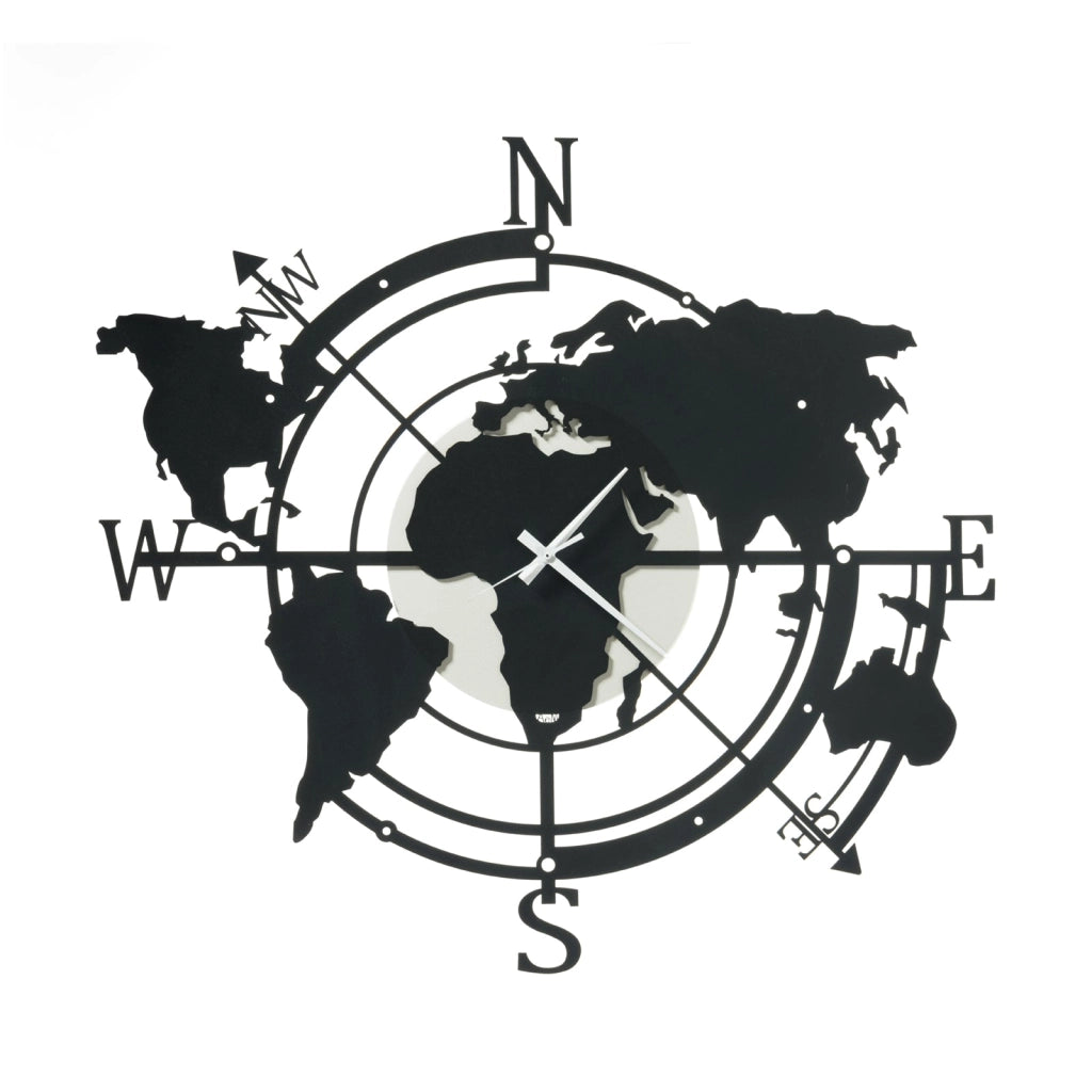 Orologio di design da parete Planisfero piccolo Avorio e nero