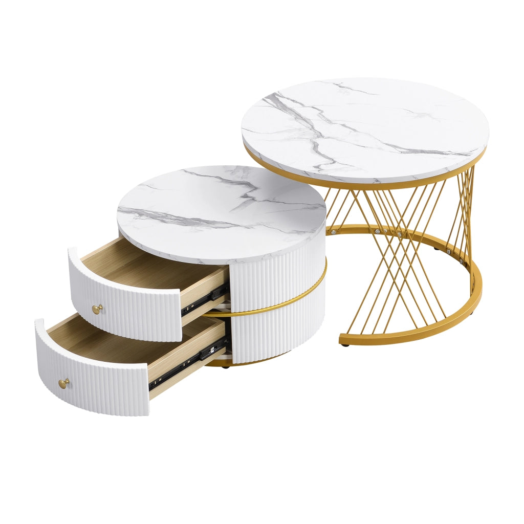 TAVOLO DA CAFFÈ Set da 2 pezzi rotondo 60x60x46 cm e 50x50x30,8 cm bianco