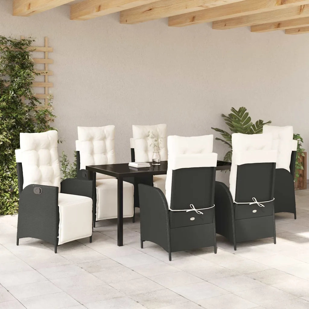 Set da Pranzo per Giardino con cuscino 7 pcs Nero polyrattan