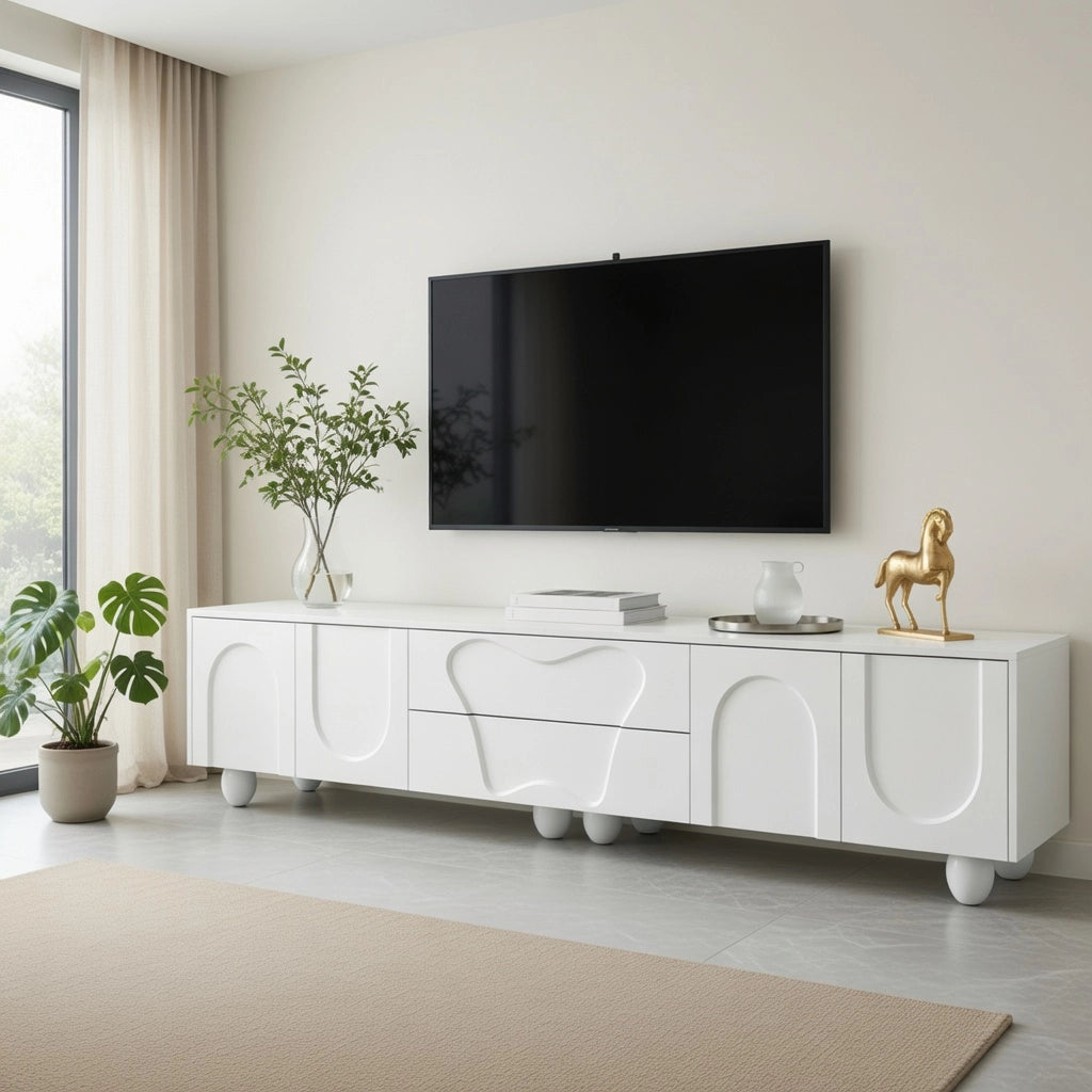 Cassettiera per TV bianca in truciolare lunghezza 180 cm