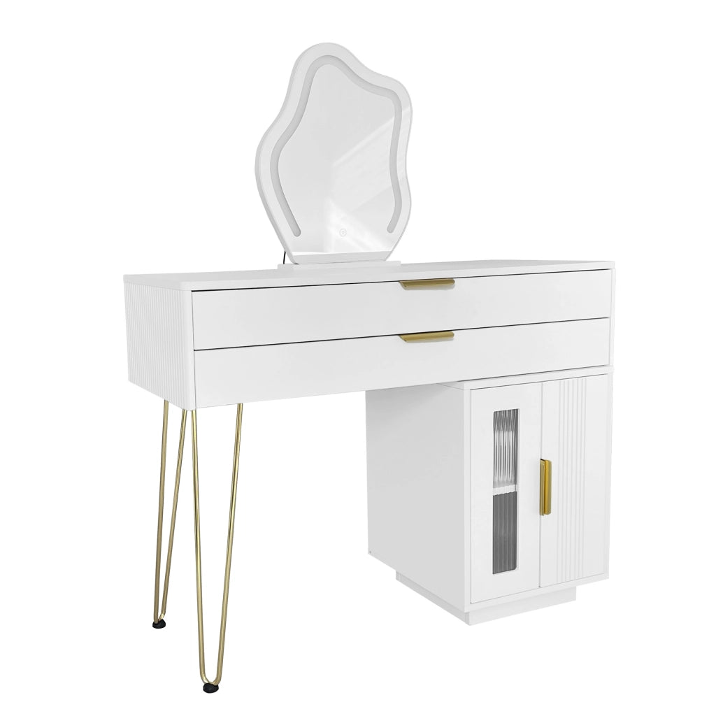 Tavolo Trucco con Specchio LED ¨C MINIMAL ¨C Bianco, Moderno, 100x78x40 cm