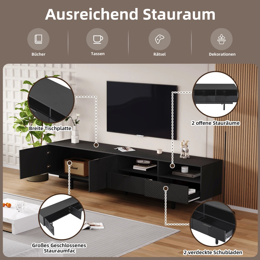 Cassettiera TV nera in truciolato lunghezza 200 cm