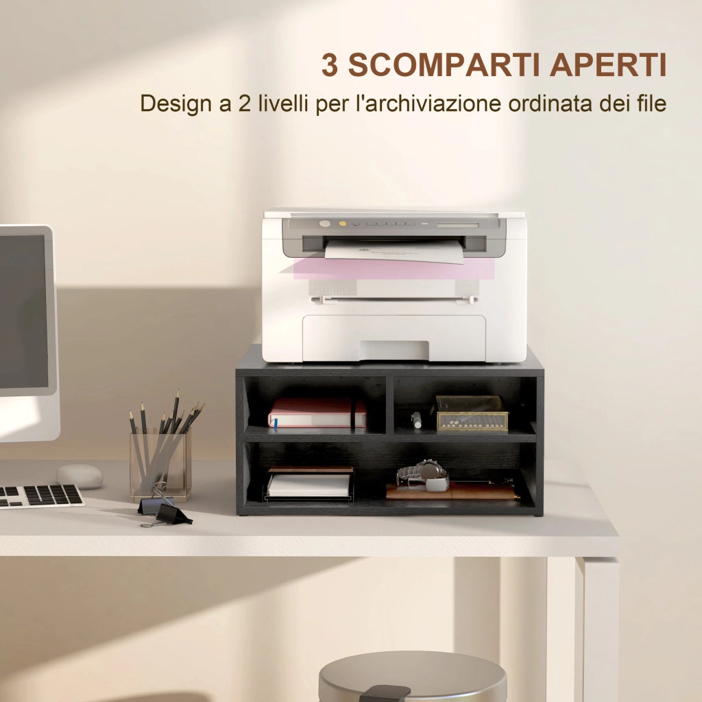 Mobile Porta Stampante con 3 Ripiani Aperti ¨C Minimal ¨C Nero 47x40x23 cm