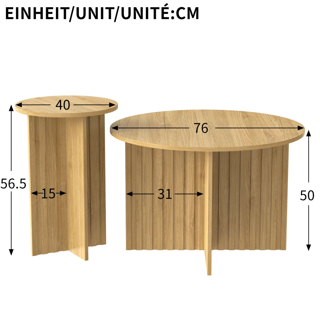 Set di 2 tavolini nesting rotondi in MDF e truciolare; colore naturale; ? 76 e 40 cm