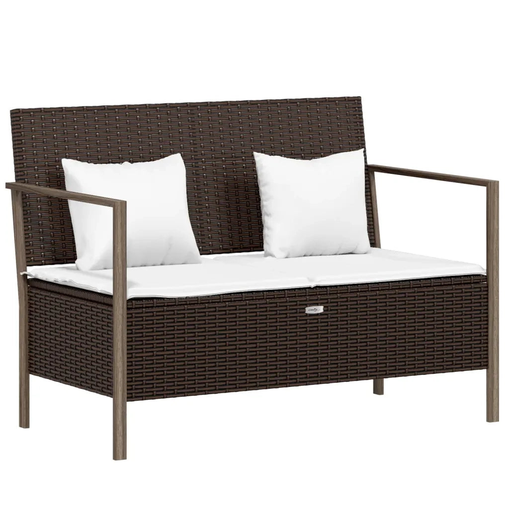 Panchina da Giardino | Panca da Giardino a 2 Posti con Cuscini in Polyrattan Marrone