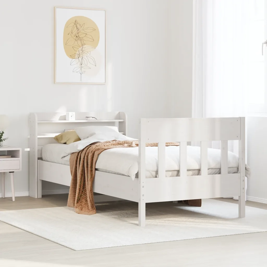 Letto senza Materasso-Struttura Letto Bianco 75x190 in Legno Massello di Pino 285744
