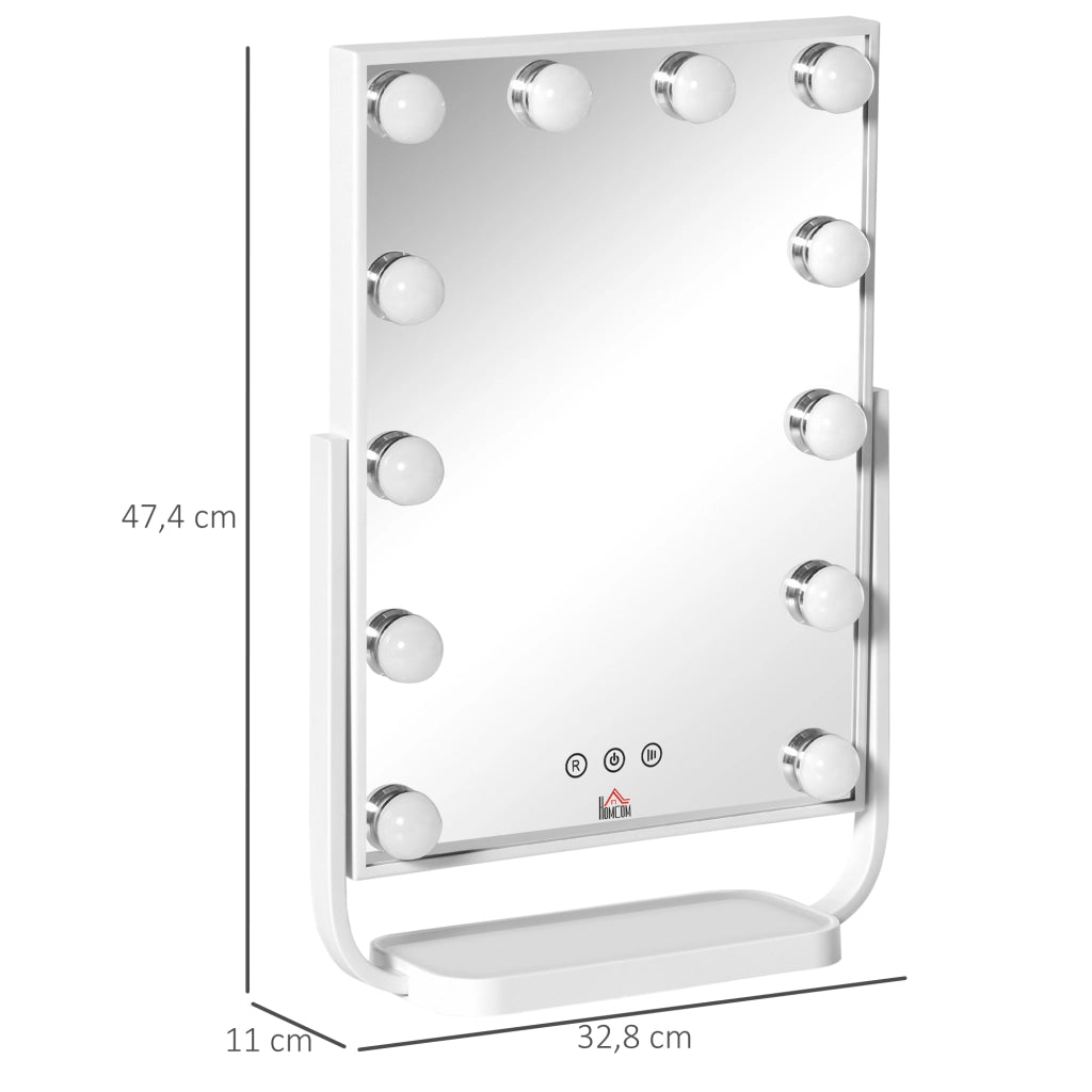 Tavolino da toeletta con specchio e luci LED, 3 modalit¨¤, touch, memoria ¨C Minimal ¨C Bianco, 32.8x11x47.4 cm