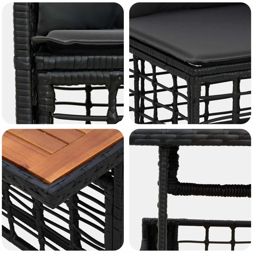 Set Divano da Giardino 8 pz Nero e Grigio scuro polyrattan 3437953