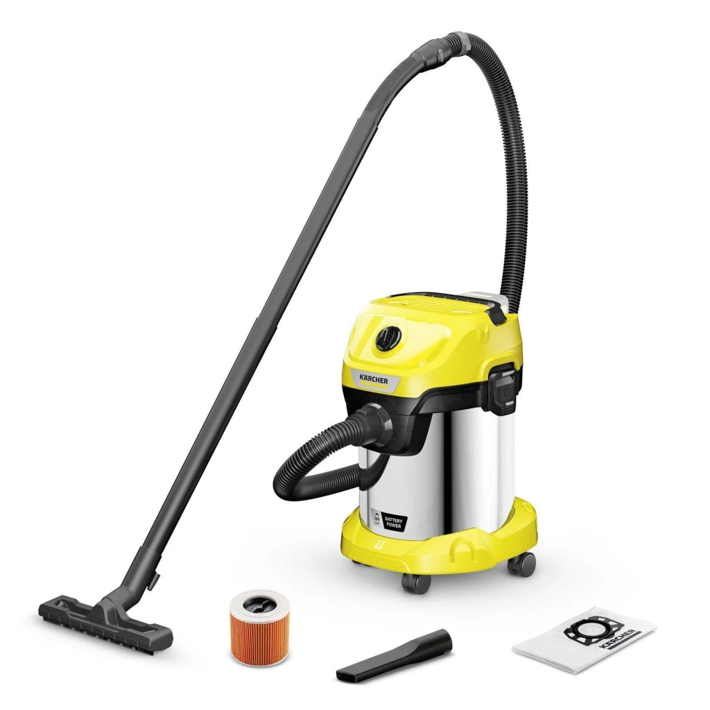 Kärcher 1.628-575.0 WD 3-18 S Aspirapolvere Cilindro Senza Sacchetto 17 L 225 W Batteria 18 V colore Nero Acciaio inox Giallo