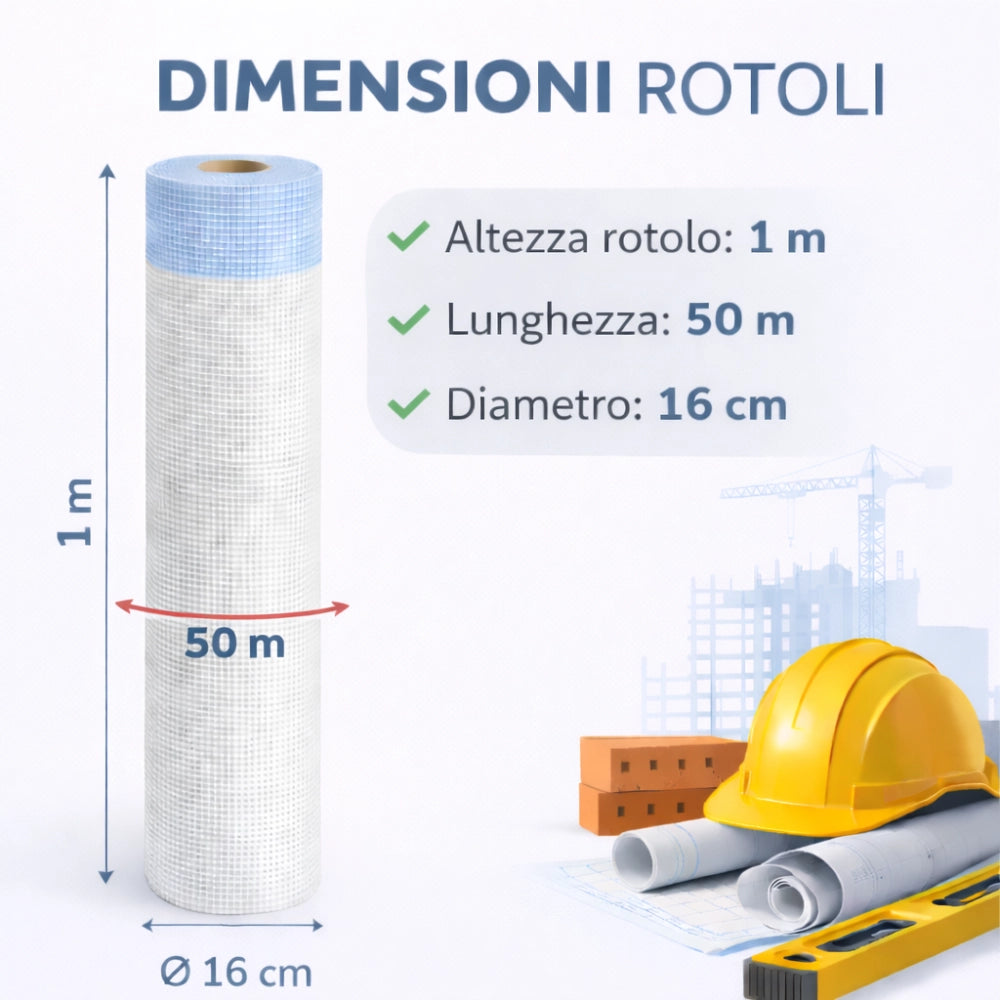 Rotolo 1x50 m rete in fibra di vetro per intonaco cappotto 150 gr 50 mq