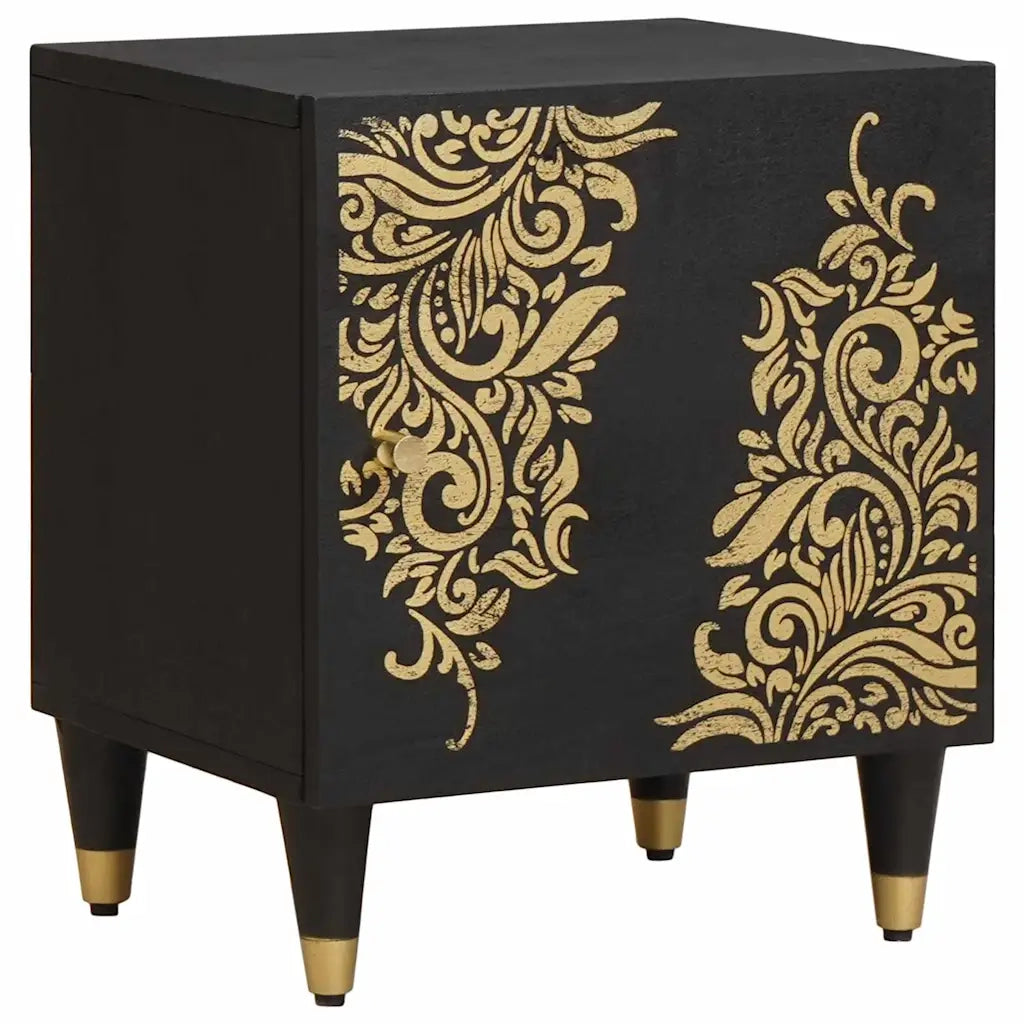 Comodino | Armadio da Notte | Mobiletto da notte con porta Nero 40 x 33 x 46 cm Legno di mango massello