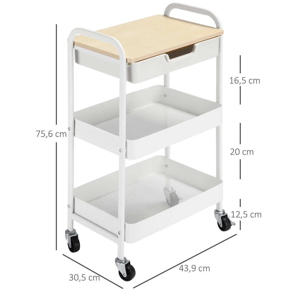 Carrello Multiuso con Cassetti e Cestini ¨C zephmum ¨C 43,9x30,5x75,6 cm Bianco