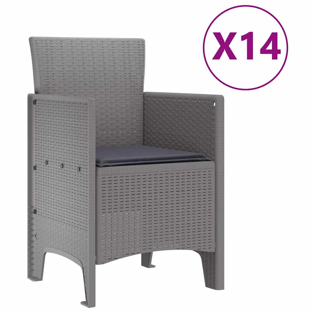 Set da Pranzo per Giardino 15 pcs Grigio chiaro Rattan Polt