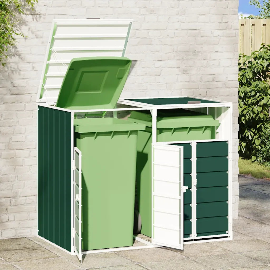 vidaXL Copribidone con Ruote per 2 Bidoni Verde 144x81x113 cm Acciaio