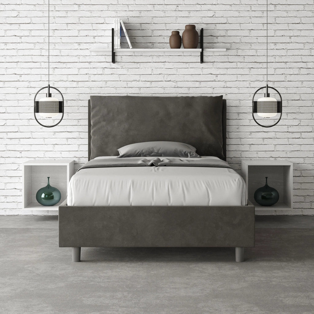 BS COM Letto una piazza e mezza contenitore imbottito 110x200 microfibra grigio