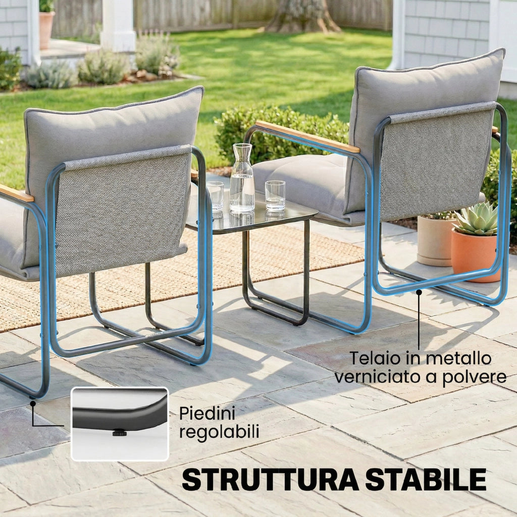 Set Bistr¨° 3 Pezzi ¨C Minimal ¨C Grigio Scuro, Metallo, Cuscini