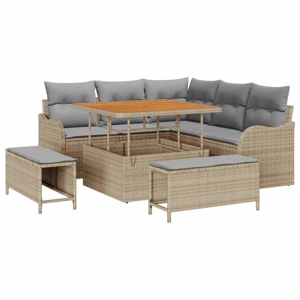 Set Divano da Giardino con cuscino 8 pcs Beige e Grigio Chiaro