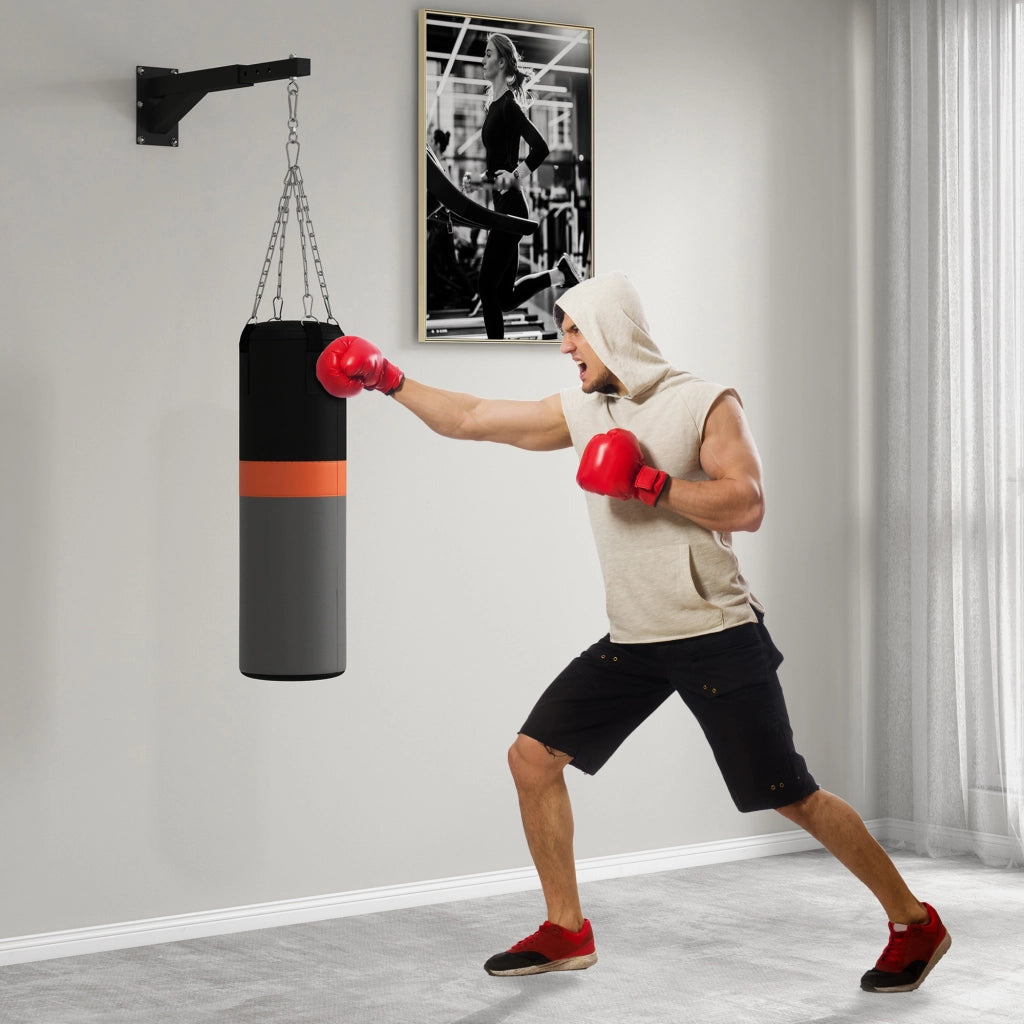 Portasacco da boxe a muro con catene e gancio regolabile ¨C Minimal ¨C Nero 45-65 cm