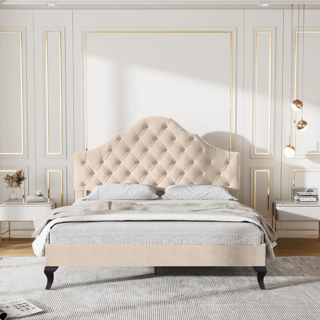 letto imbottito velluto beige 140 x 190 cm